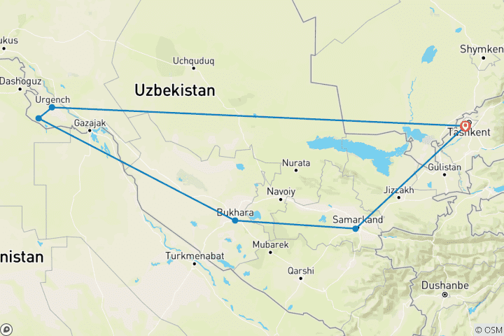 Karte von Usbekistan - Orientalisches Märchen an der Seidenstraße - 8 Tage