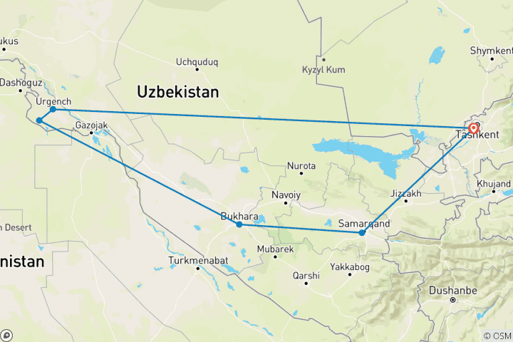 Map of Uzbekistan - Oriental Fairy Tale on the Silk Road 8 Days