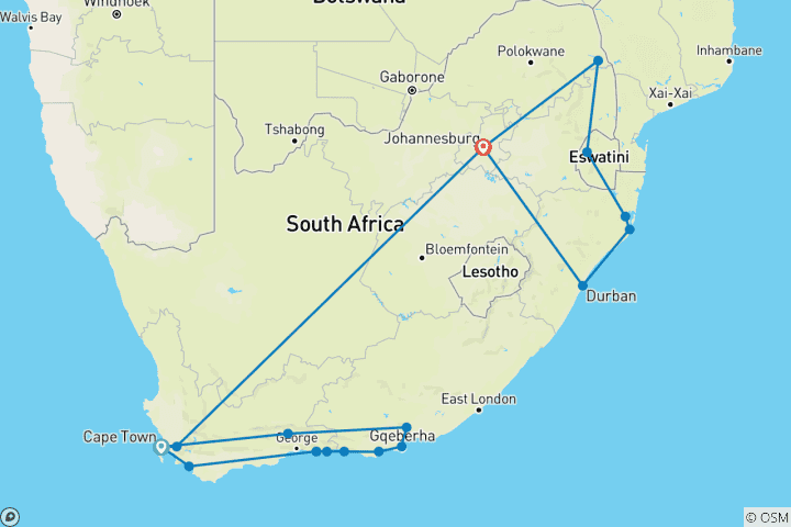 Map of Sea, Safari, South Africa (14 Days, Air Price Cape Town To Johannesburg)