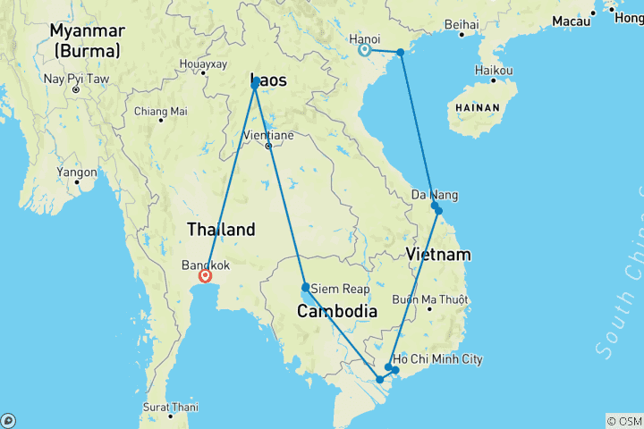 Map of Kingdoms of Southeast Asia Vietnam, Cambodia, Laos and Thailand (Hanoi to Bangkok) (2024)