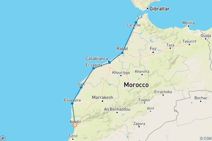 Map of LOST IN THE MEDINA, FOUND IN THE SAHARA: MORROCCO IN 5 DAYS