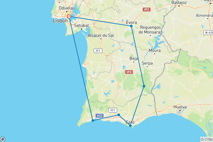 Carte du circuit Les points forts du sud du Portugal : Lisbonne et l'Algarve