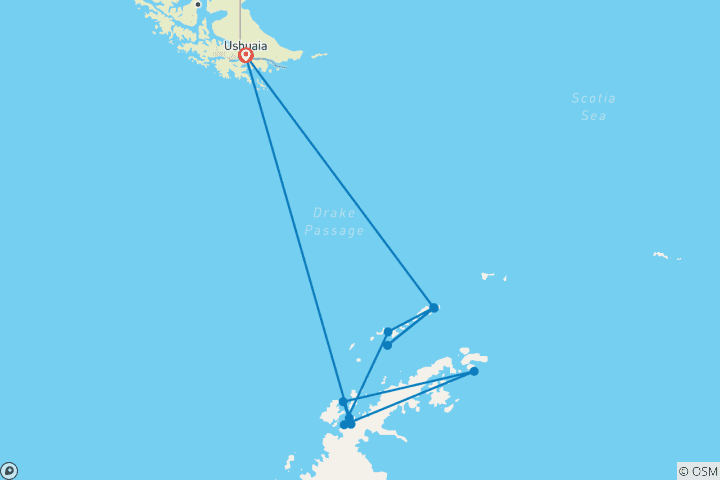 Karte von Antarktis Rundreise - M/V Ushuaia (11 Destinationen)