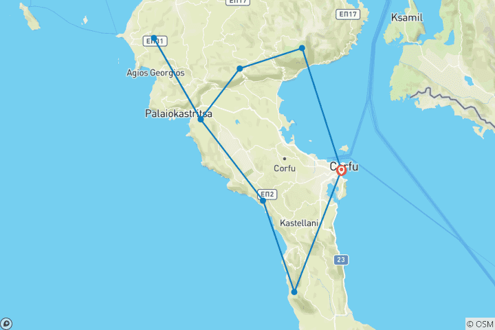 Carte du circuit Exploration de l'île de Corfou à vélo - auto- guidée