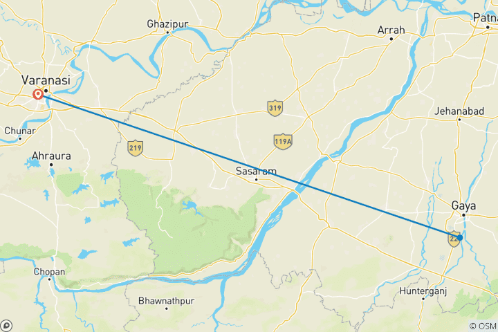 Carte du circuit Voyage organisé Varanasi Bodhgaya