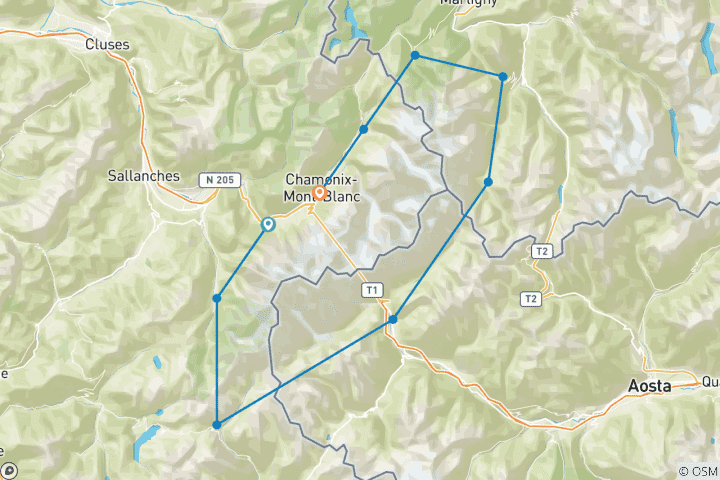 Map of Tour du Mont Blanc 12 Days Self-Guided