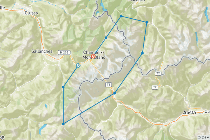 Carte du circuit Tour du Mont Blanc 12 jours auto- guidés