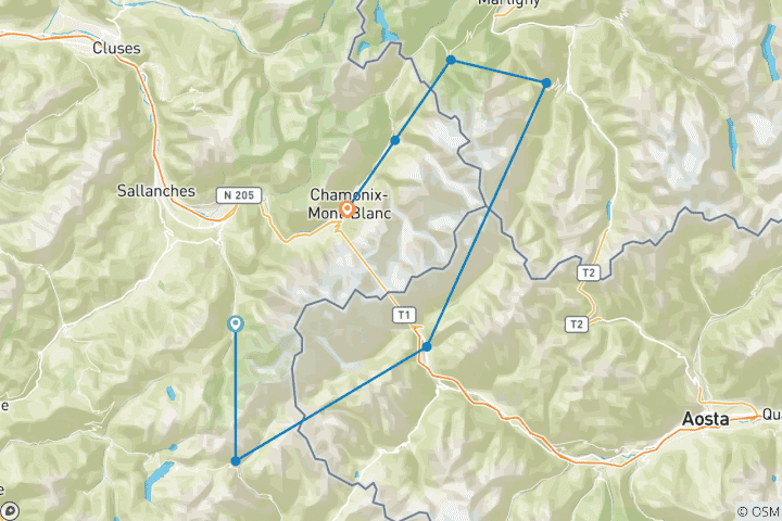 Map of Tour du Mont Blanc 8 Days Self-Guided