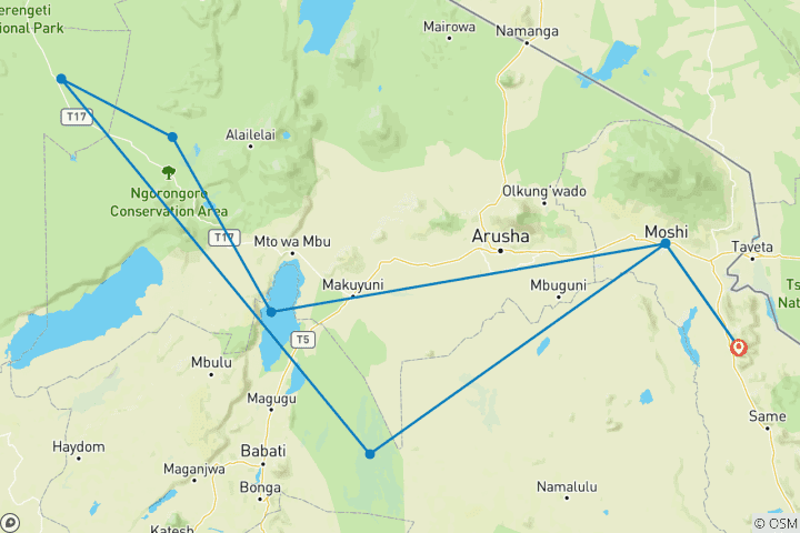 Mapa de Safari por el norte de Tanzania. - alojamiento y transporte incluidos.