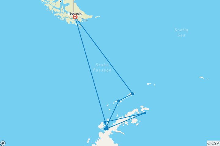 Karte von Antarktis Rundreise - M/V Ushuaia (9 Destinationen)