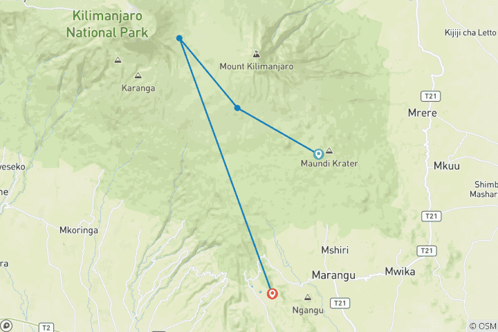 Carte du circuit Trek au Kilimandjaro - Route de Marangu