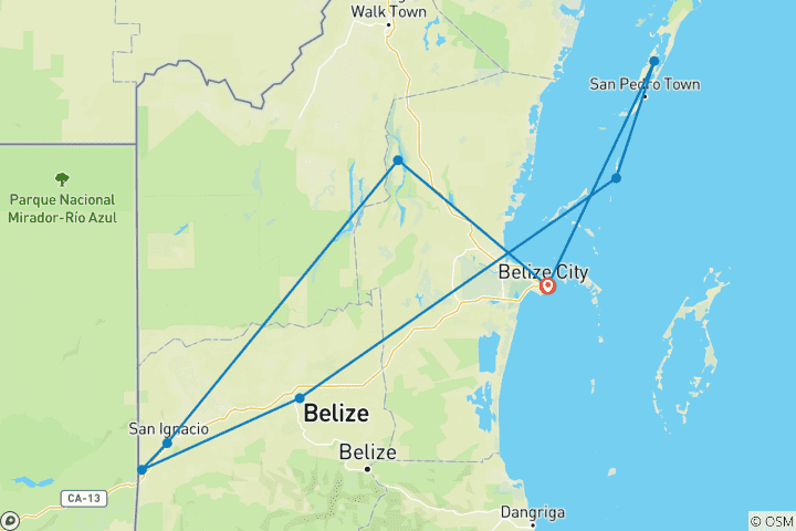 Carte du circuit Récifs et ruines du Belize