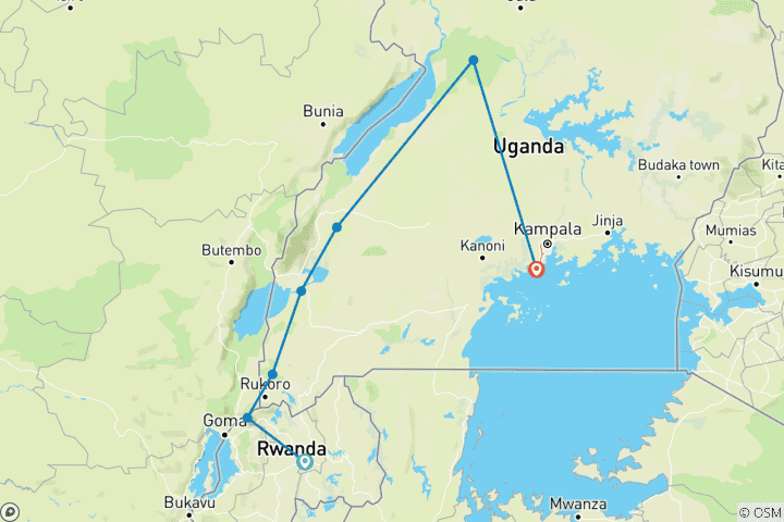 Mapa de 10 días de exploración Uganda - Ruanda.