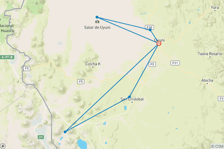 Mapa de Lo mejor de Uyuni - 2 días: el salar y las lagunas