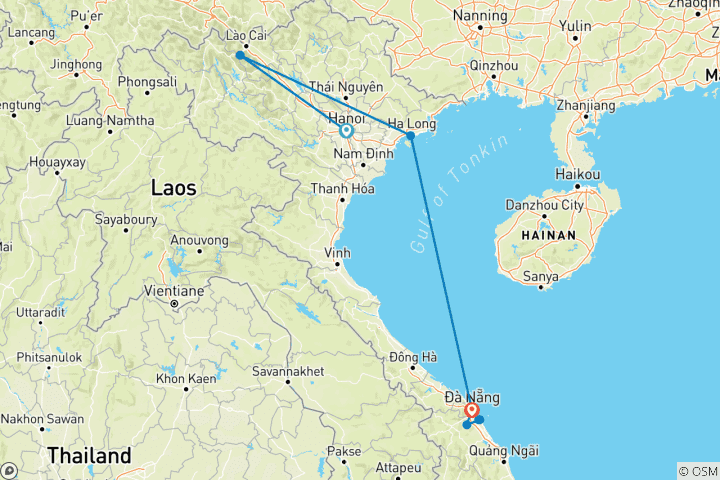 Mapa de Escala del Norte al Centro de Vietnam Itinerario 9 días/8Noches