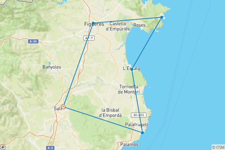 Map of Costa Brava Gravel Self-Guided