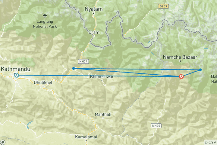 Map of Shortest Mera Peak Expedition 14 Days