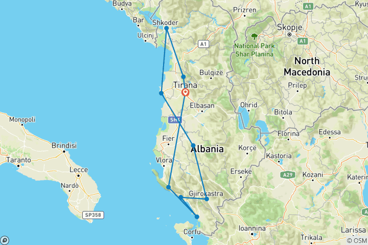Carte du circuit Explorer l'Albanie : Un circuit de 6 jours pour découvrir la nature, la culture et l'aventure