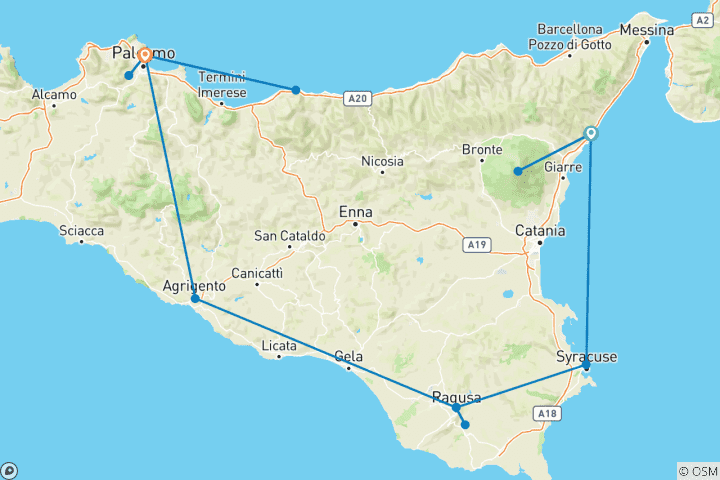 Carte du circuit Rêve sicilien en train