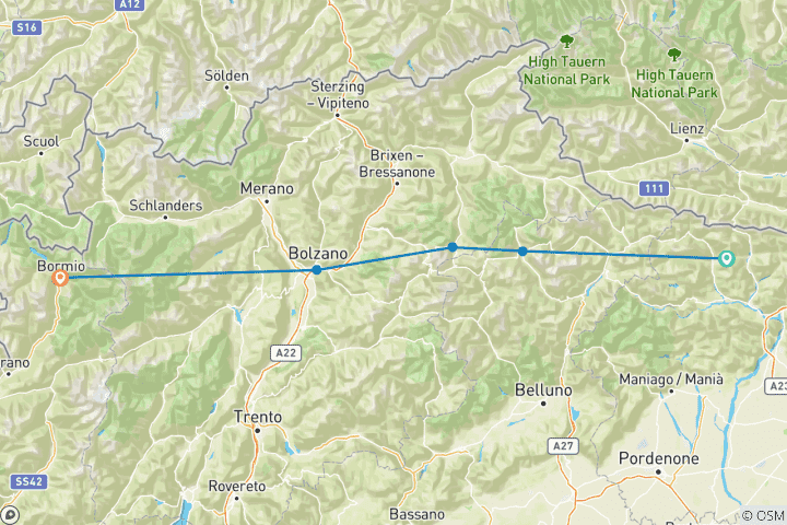 Map of Trans Dolomites Challenge