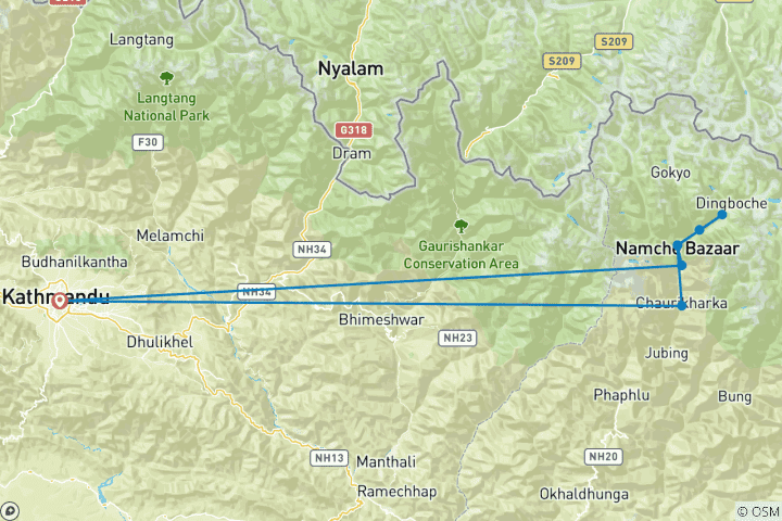 Map of Shortest Island Peak Expedition 14 Days