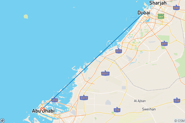 Map of Dubai & Abu Dhabi Beach / City Package in 5 Stars Hotels