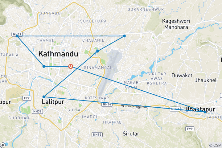 Map of Kathmandu Tour - 2 Days