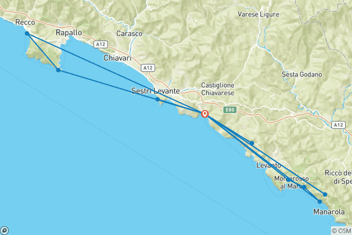 Carte du circuit Cinque Terre pour les célibataires et les personnes voyageant seules (8 jours)