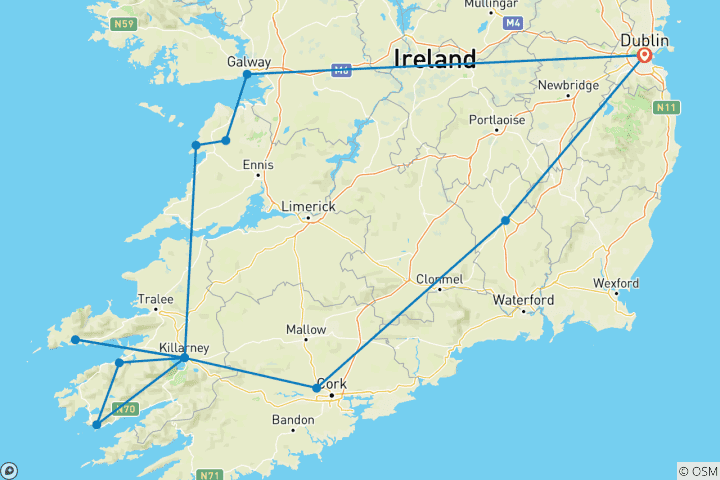 Kaart van Verken Zuidwest-Ierland - 5 dagen