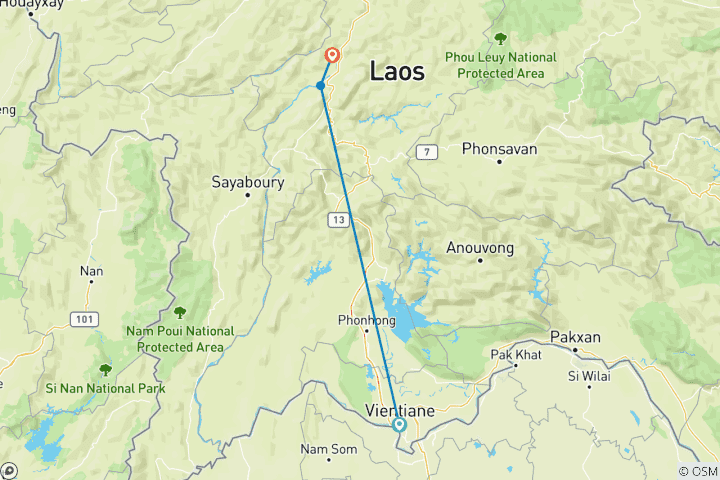 Mapa de Vientiane - Luang Prabang 7 días circuito privado