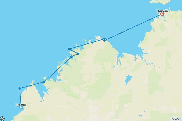 Map of Kimberley Coast Adventure Broome to Darwin  (2024)