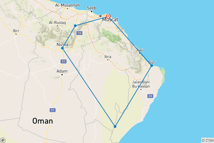 Mapa de El Omán Completo - circuito escoltado en hoteles de 4* - Pensión completa