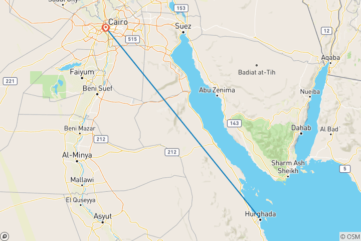 Carte du circuit Visite du Caire depuis Hurghada en bus<br />
