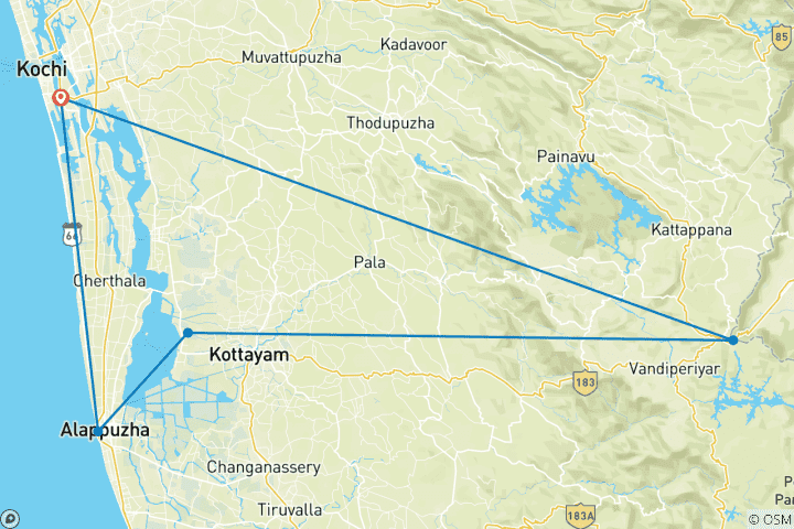Carte du circuit Expérience aventurière de 6 jours dans le Kerala (TOUT COMPRIS)