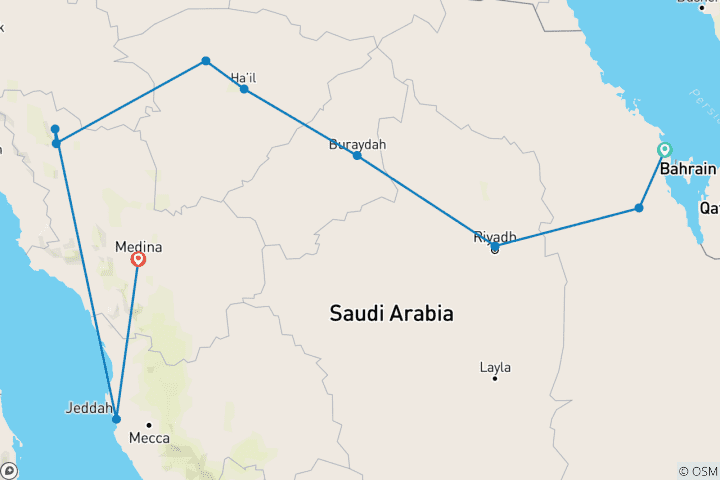 Map of Crossing Saudi Arabia - Self Drive Tour