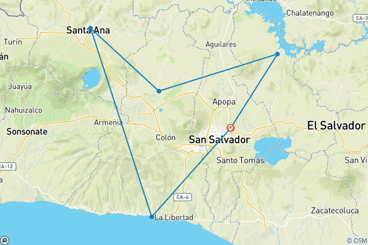 Map of Tailor-Made Best El Salvador Tour with Daily Departure