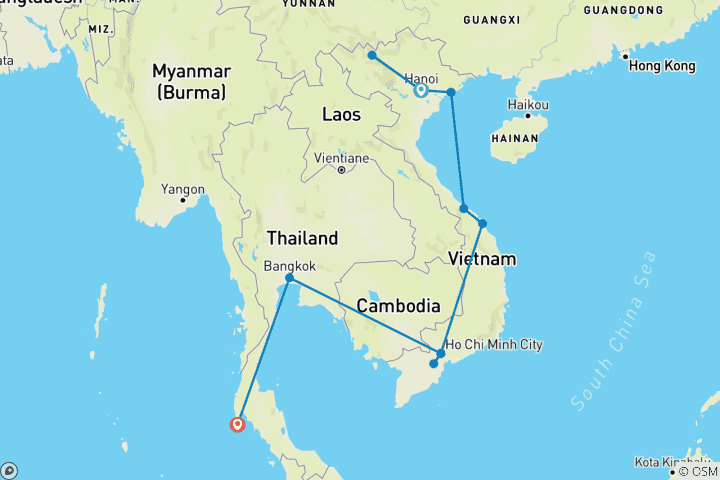 Map of Uncover the Secrets of Vietnam and Thailand 14 Days/13Nights