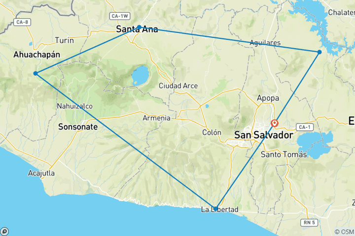 Map of Tailor-Made 8 Days Best El Salvador Tour, Daily Depart & Private Car