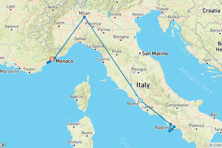 Carte du circuit Le meilleur de l'Italie et de la France