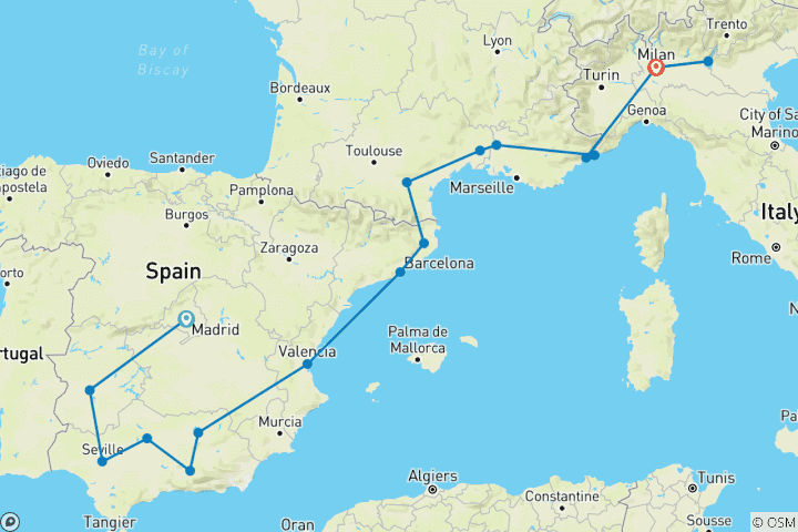 Mapa de Sur de Europa: España - Francia - Italia - Grupo reducido