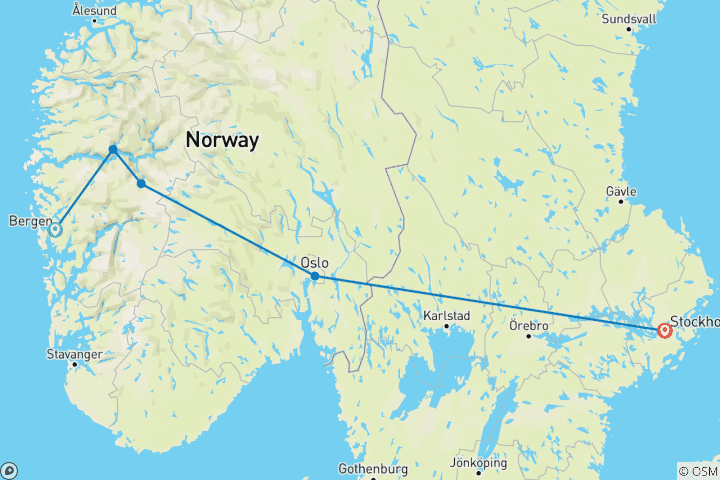 Map of Magic of the Fjords & Stockholm - 9 days