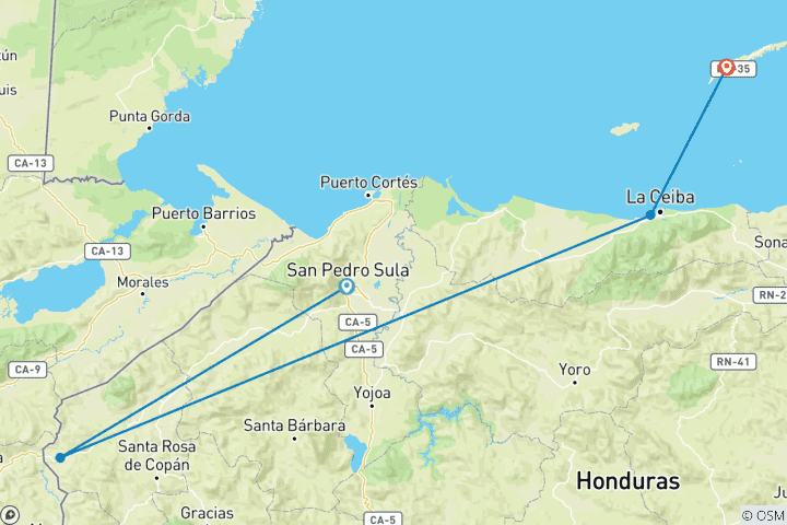 Carte du circuit Circuit sur mesure au Honduras avec départ quotidien