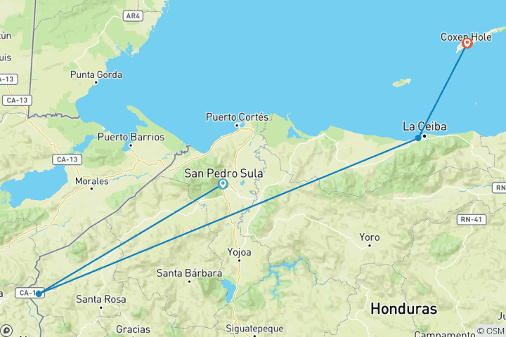 Carte du circuit Circuit familial sur mesure de 10 jours au Honduras avec départ quotidien