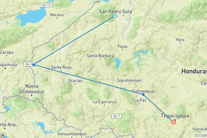 Carte du circuit Voyage culturel sur mesure de 8 jours au Honduras, départ quotidien et guide privé