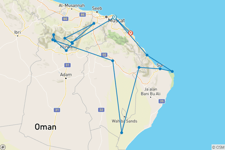 Karte von Kleingruppen-Rundreise Oman (inkl Flug)