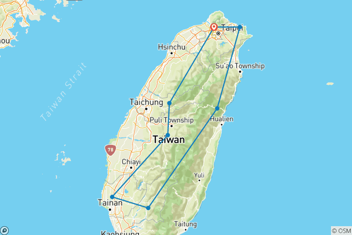 Carte du circuit Un avant- goût de Taïwan en train
