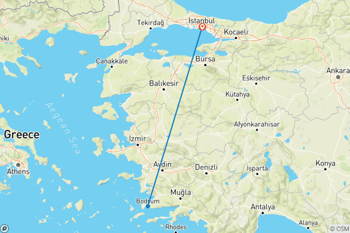 Mapa de Excursión de 3 días a la ciudad de Bodrum y en Goleta desde Estambul