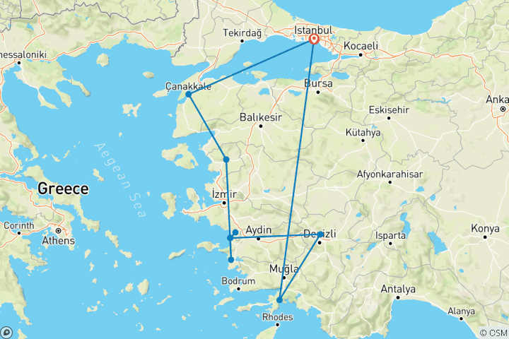 Map of 11 Days Leisure of Western Turkey