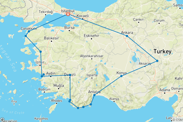 Map of 15 Days Grand Turkey Tour With Blue Cruise