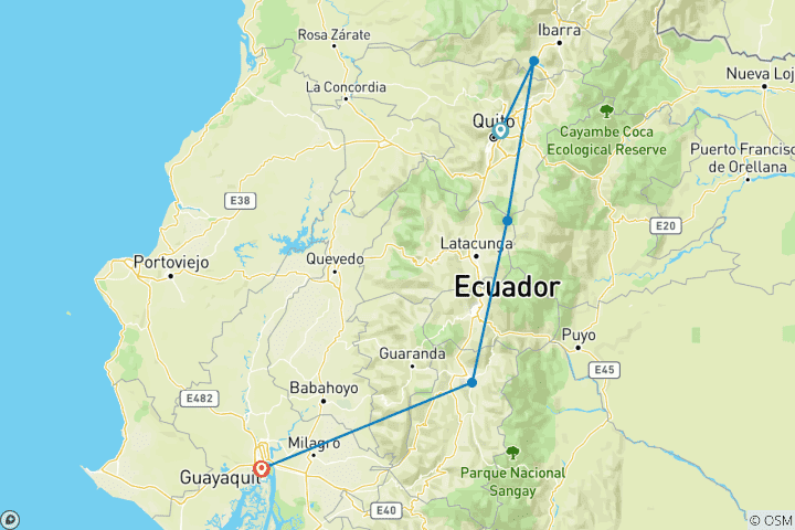 Kaart van 7 dagen Haciendareis in Ecuador